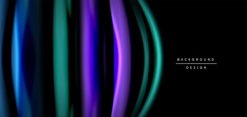 Abstract silk smooth lines on black, multicolored liquid fluid rainbow style waves on black