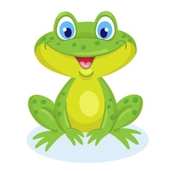 Little funny green frog. In cartoon style. Isolated on white background. Vector illustration.