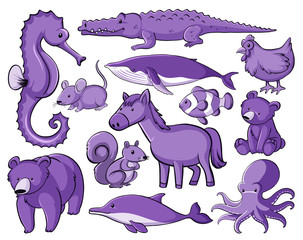 Many animals in purple