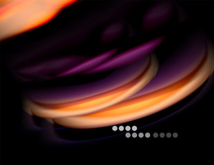 Silk smooth lines on black, liquid fluid color waves. Vector Illustration