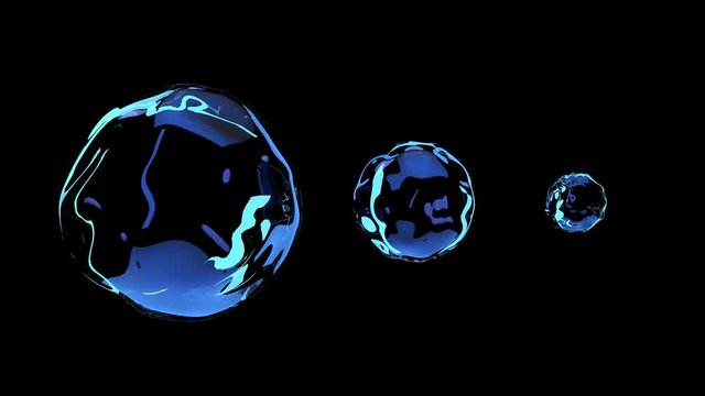 Abstract motion of a fluid in space. 3d illustration of a ball of water. Codec MOV-PNG with alpha channel, transparent