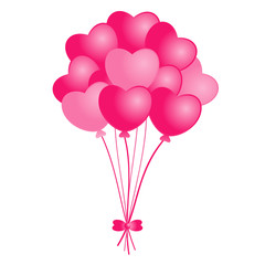 Pink heart balloons on white background