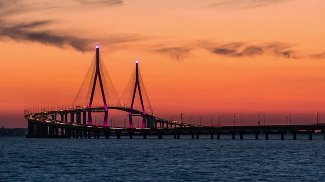 Timelapse 4k. Of incheon bridge at Incheon sea, South Korea