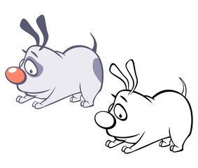 Vector Illustration of a Cute Cartoon Character Hunting Dog for you Design and Computer Game. Coloring Book Outline