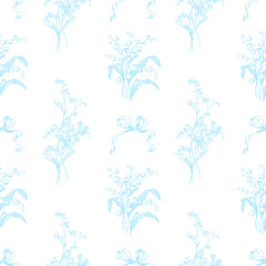 Obraz premium Seamless pattern with Lily of the valley and Forget me not flowers