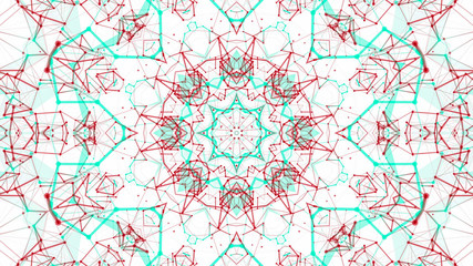 abstract kaleidoscope pattern. red-turquoise shapes on a white background. 3d render illustration.