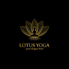 Fototapeta premium yoga logo design stock. human meditation in lotus flower vector illustration