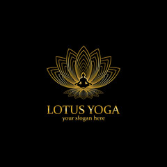yoga logo design stock. human meditation in lotus flower vector illustration