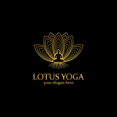 yoga logo design stock. human meditation in lotus flower vector illustration