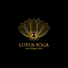 yoga logo design stock. human meditation in lotus flower vector illustration