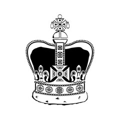 British royal symbol: the crown of the British Empire. Black and white vector illustration.