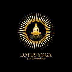 Fototapeta premium yoga logo design stock. human meditation in lotus flower vector illustration