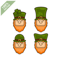 Vector of Leprechaun irish head set of 4. Element for St.Patrick`s day greeting design.