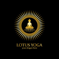 yoga logo design stock. human meditation in lotus flower vector illustration
