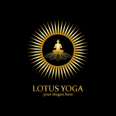 yoga logo design stock. human meditation in lotus flower vector illustration
