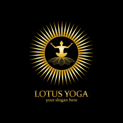 yoga logo design stock. human meditation in lotus flower vector illustration