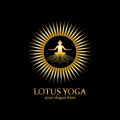 yoga logo design stock. human meditation in lotus flower vector illustration