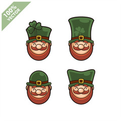 Vector of Leprechaun irish head set of 4. Element for St.Patrick`s day greeting design.