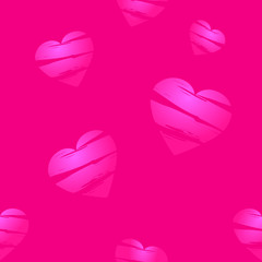 Seamless pattern with pink gradient hears pink background. Vector color graphic illustration for love.