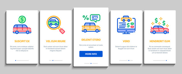 Car Dealership Shop Onboarding Mobile App Page Screen Vector. Car Dealership Agreement And Document, Auto Salon And Building, Key And Gps Mark Concept Linear Pictograms. Color Contour Illustrations