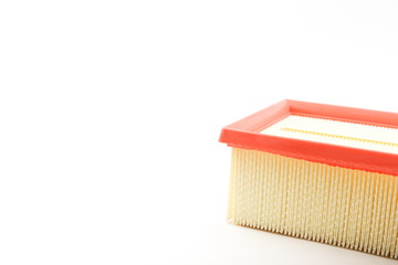 car engine air filter on a white background with copy space