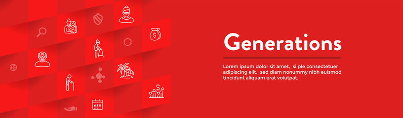 Generations and Aging Web Header Banner and Icon Set - obrazy, fototapety, plakaty