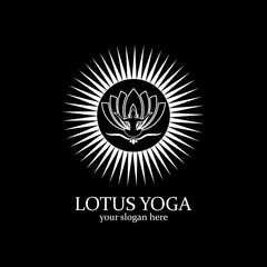 yoga logo design stock. human meditation in lotus flower vector illustration