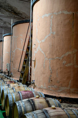 Traditional winery bodega on south of La Palma island with steel or concrete casks and wooden...
