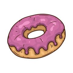 Donut with pink glaze. Donut with pink icing.