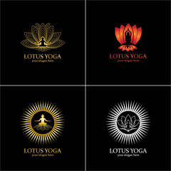 yoga logo design stock. human meditation in lotus flower vector illustration