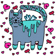 Vector illustration for Valentine's Day. Lovely cat in love. Ideal for gift and paper products