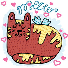 Vector illustration for Valentine's Day. Lovely cat in love. Ideal for gift and paper products