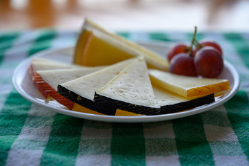 Cheese collection, variety of Spanish manchego cheese made from cow and goat milk