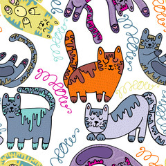 Vector seamless illustration with cute cats. Ideal for gift and paper products