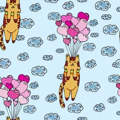 Tapeten Tiere mit Ballon Vektornahtlose Illustration mit netten Katzen. Ideal für Geschenk- und Papierprodukte