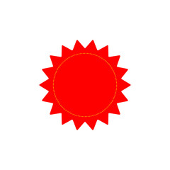 Red flat vector badge,sticker illustration isolated on a white background.Vector starburst, sunburst badge.