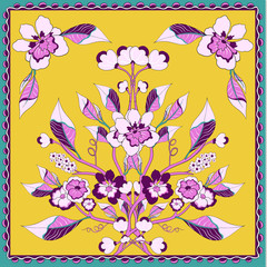Spring retro floral print. Silk scarf vector graphics.