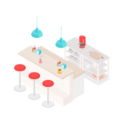 Colorful isometric diner on white. Vector illustration in flat design, isolated.