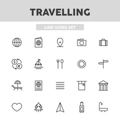 Travelling simple set line icons. Vector illustration symbol elements for web design..