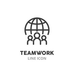 Teamwork symbol line icon. Concept of cooperating, working in team. Vector illustration symbol elements for web design.