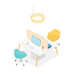 Modern isometric office cubicles on white. Vector illustration in flat design, isolated.