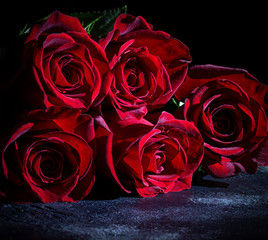 Dark Scene of Bouquet of Red Roses
