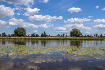 Fototapeta premium Snow-white clouds over the Volga. Yaroslavl. The Golden ring of Russia.