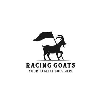 Vintage retro Goat silhouette holding the flag, for racing club logo design