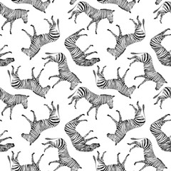 Watercolor vector seamless patterns with safari animals. Cute african zebra.