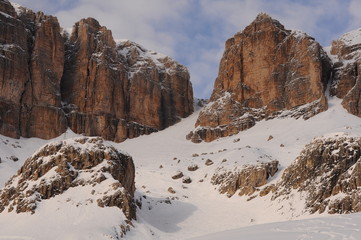 Fototapeta na wymiar Sass Pordoi mountain in the Dolomites of the Sella Group. South Tyrol in Italy.
