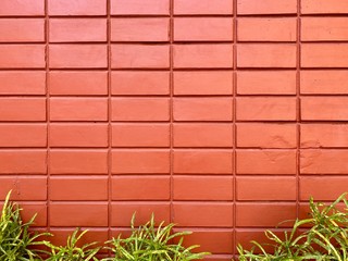 New brown brick wall with plant background in Thailand