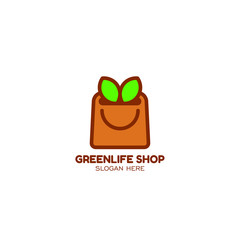 green life shop logo. symbol and icon of shopping bag and leaf