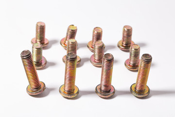 Rusty screw and nuts isolated on white background. Bolts and nuts