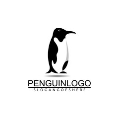 Penguin bird vector logo. Arctic animal symbol, North Pole and South Pole.